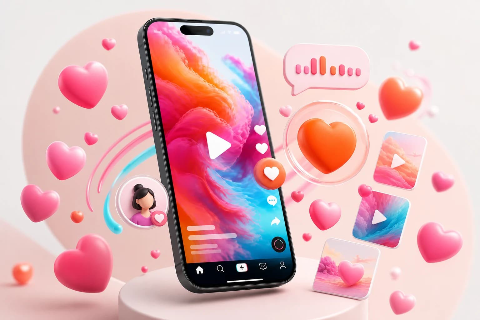 TikTok video likes engagement dashboard illustration