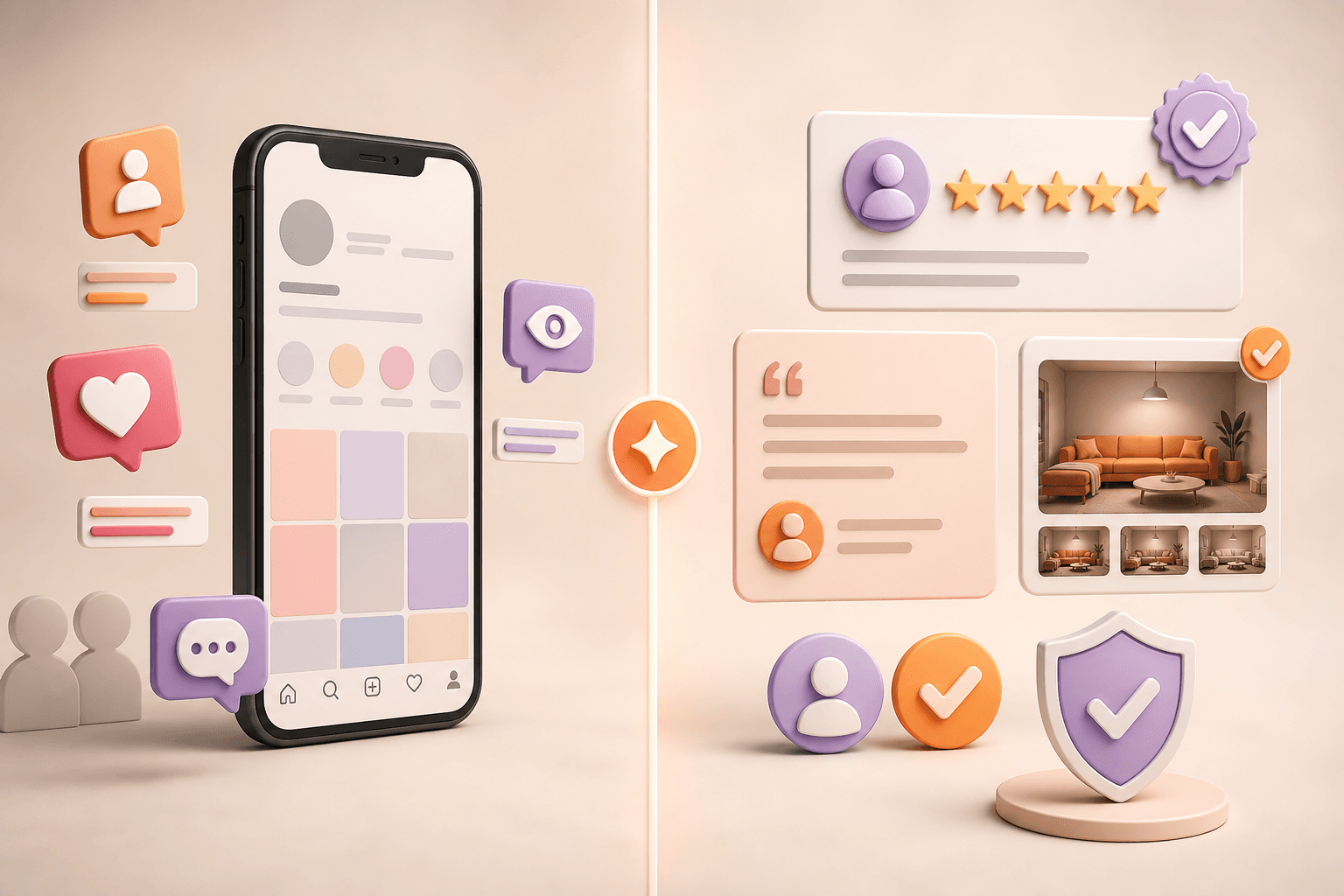 Social metrics on one side and genuine customer reviews and proof on the other