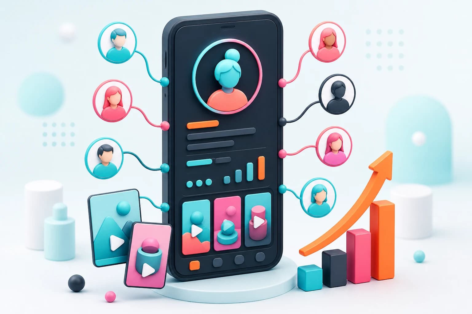 TikTok followers growth service dashboard illustration