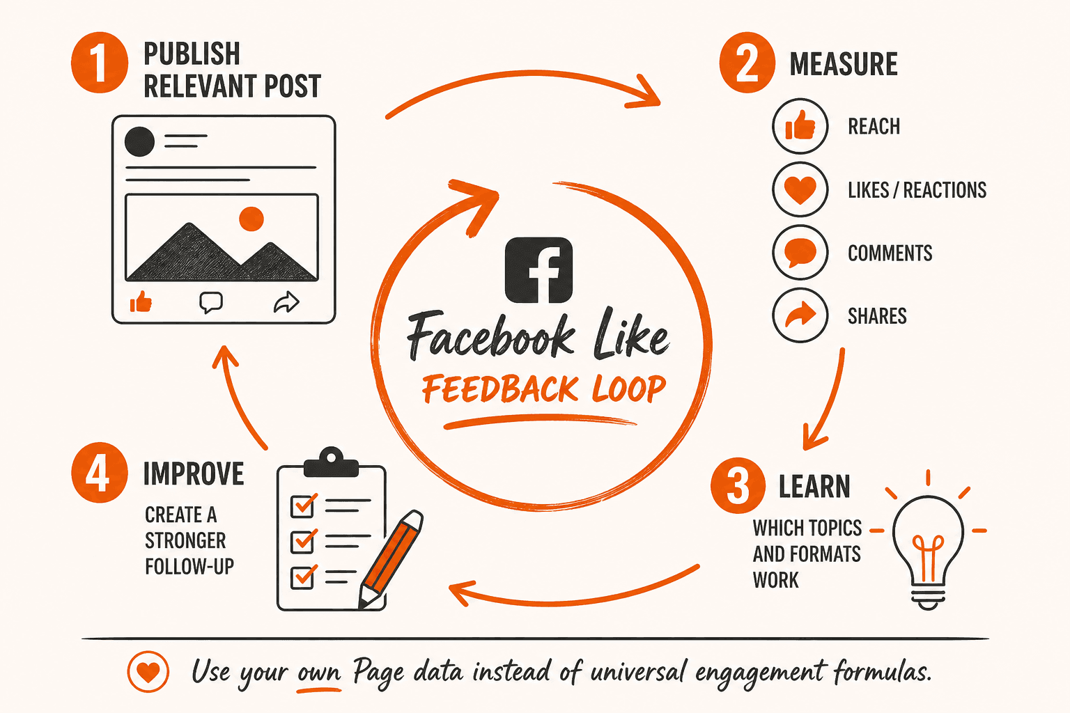 Organic Facebook Like feedback loop: publish, measure, learn and improve