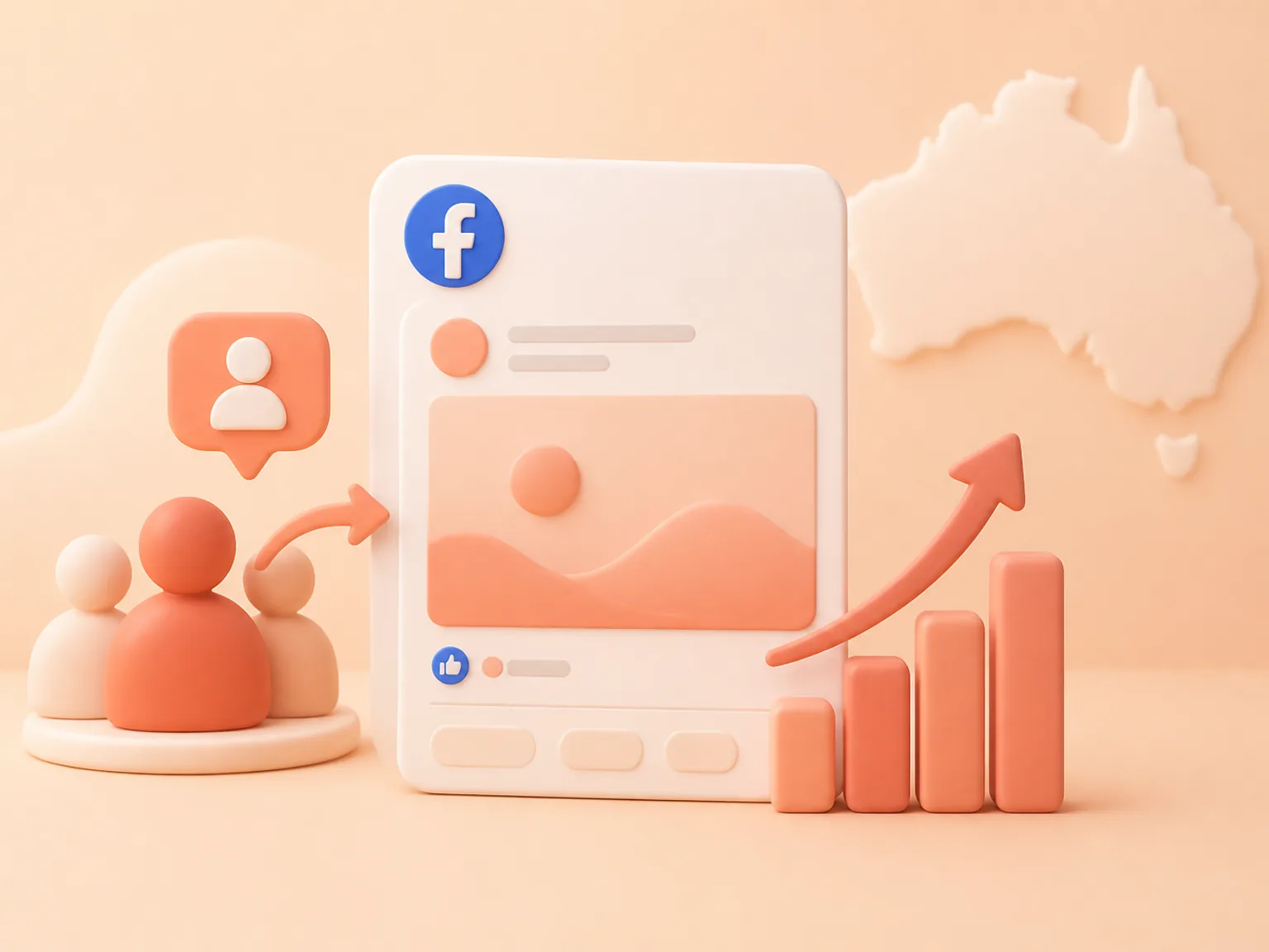 Buy Facebook Followers Australia illustration showing visible Followers versus separate organic and business outcomes