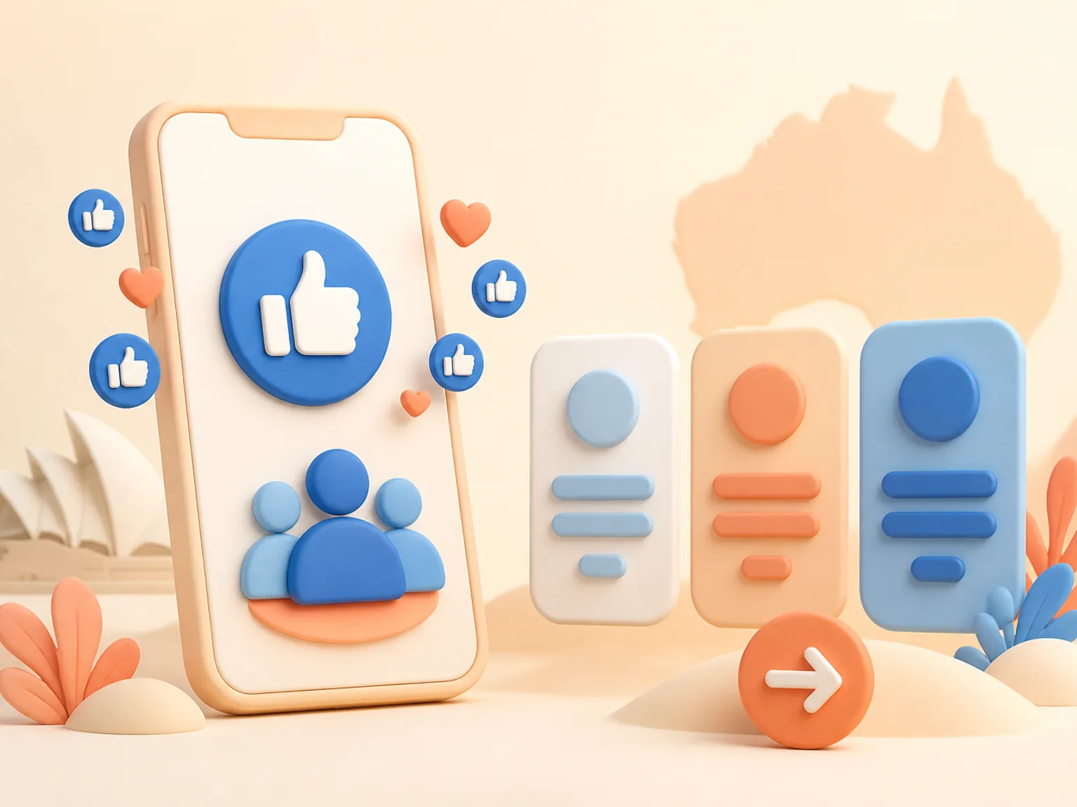 Buy Facebook Page Likes Australia illustration showing package selection and checkout for this service