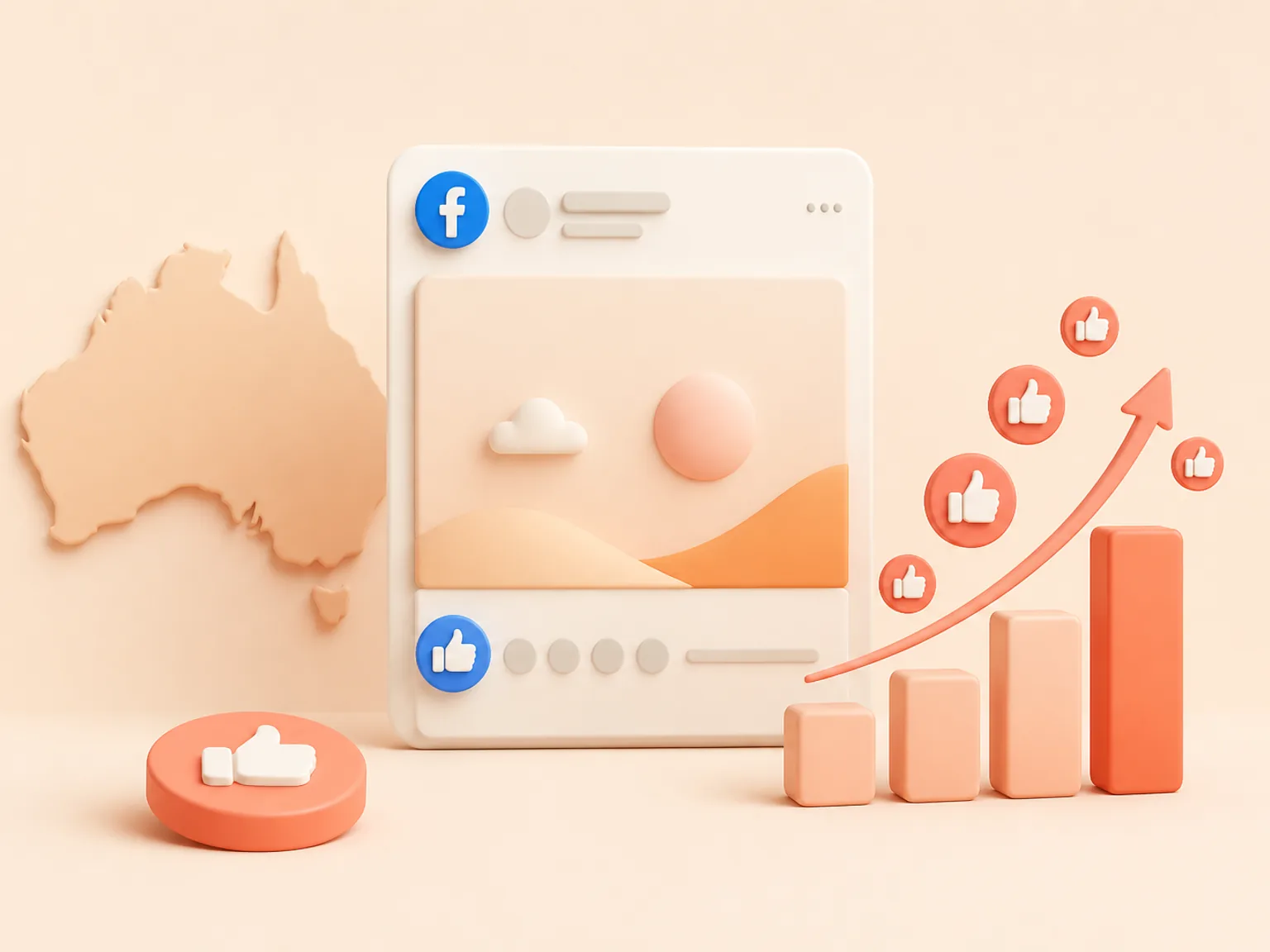 Buy Facebook Post Likes Australia illustration showing visible Post Likes versus separate organic and business outcomes