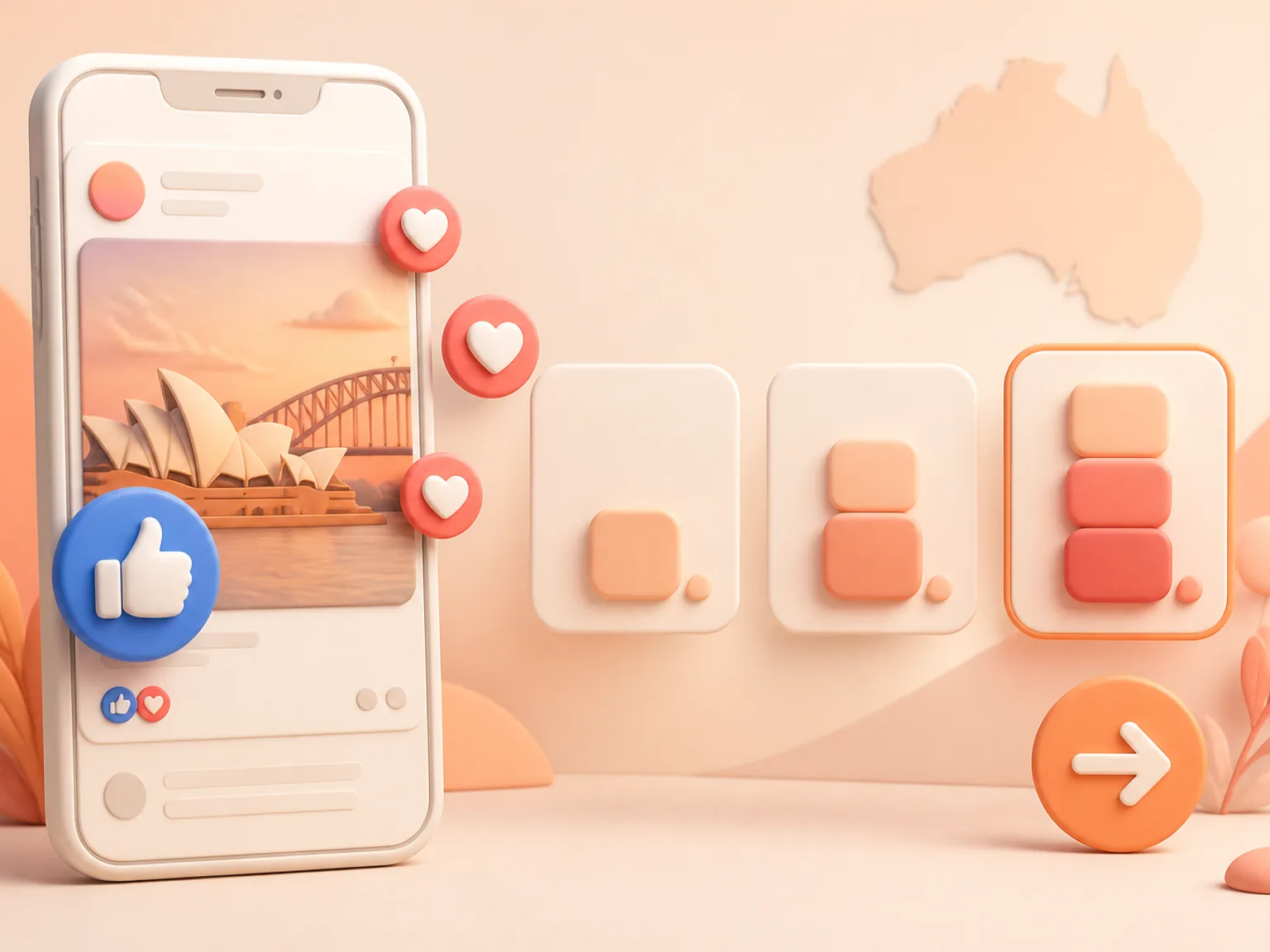 Buy Facebook Post Likes Australia illustration showing package selection and checkout for this service