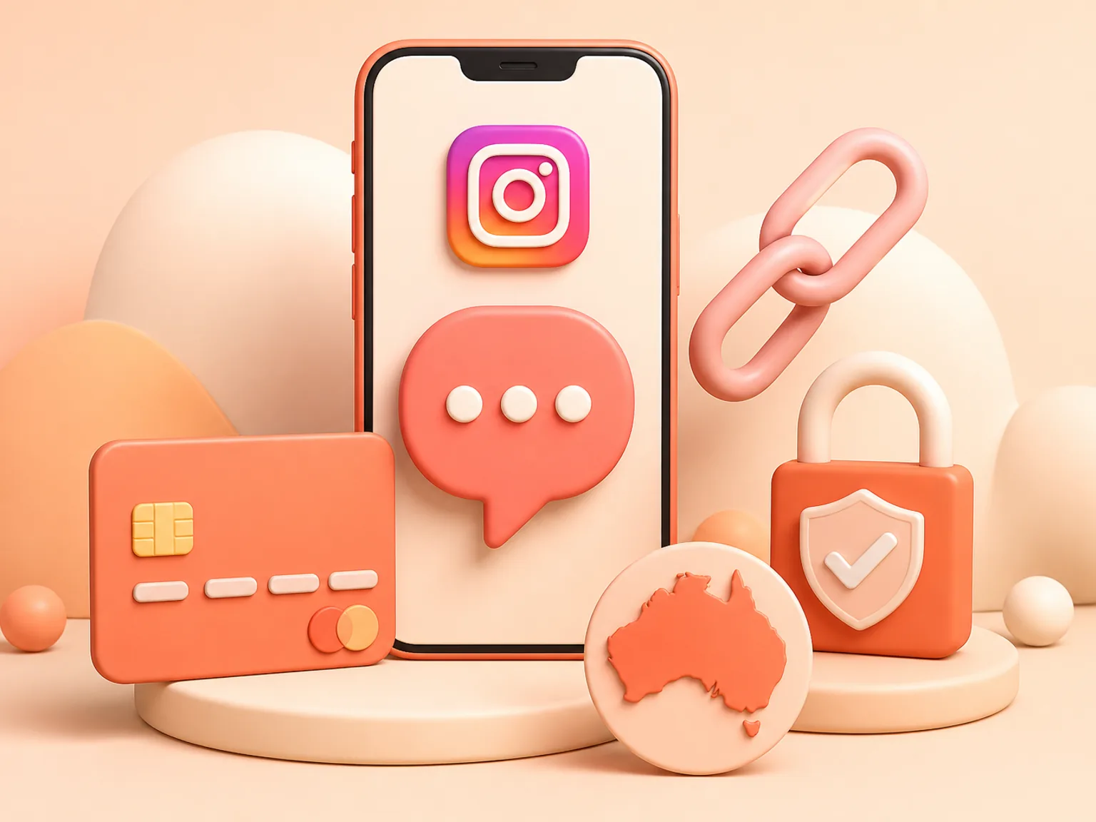 Buy Instagram Comments Australia illustration showing a simple public-link order flow with no password required