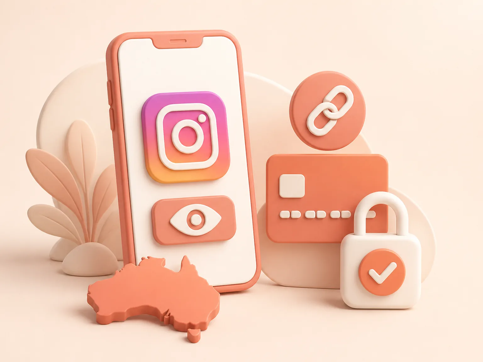 Buy Instagram Views Australia illustration showing a simple public-link order flow with no password required