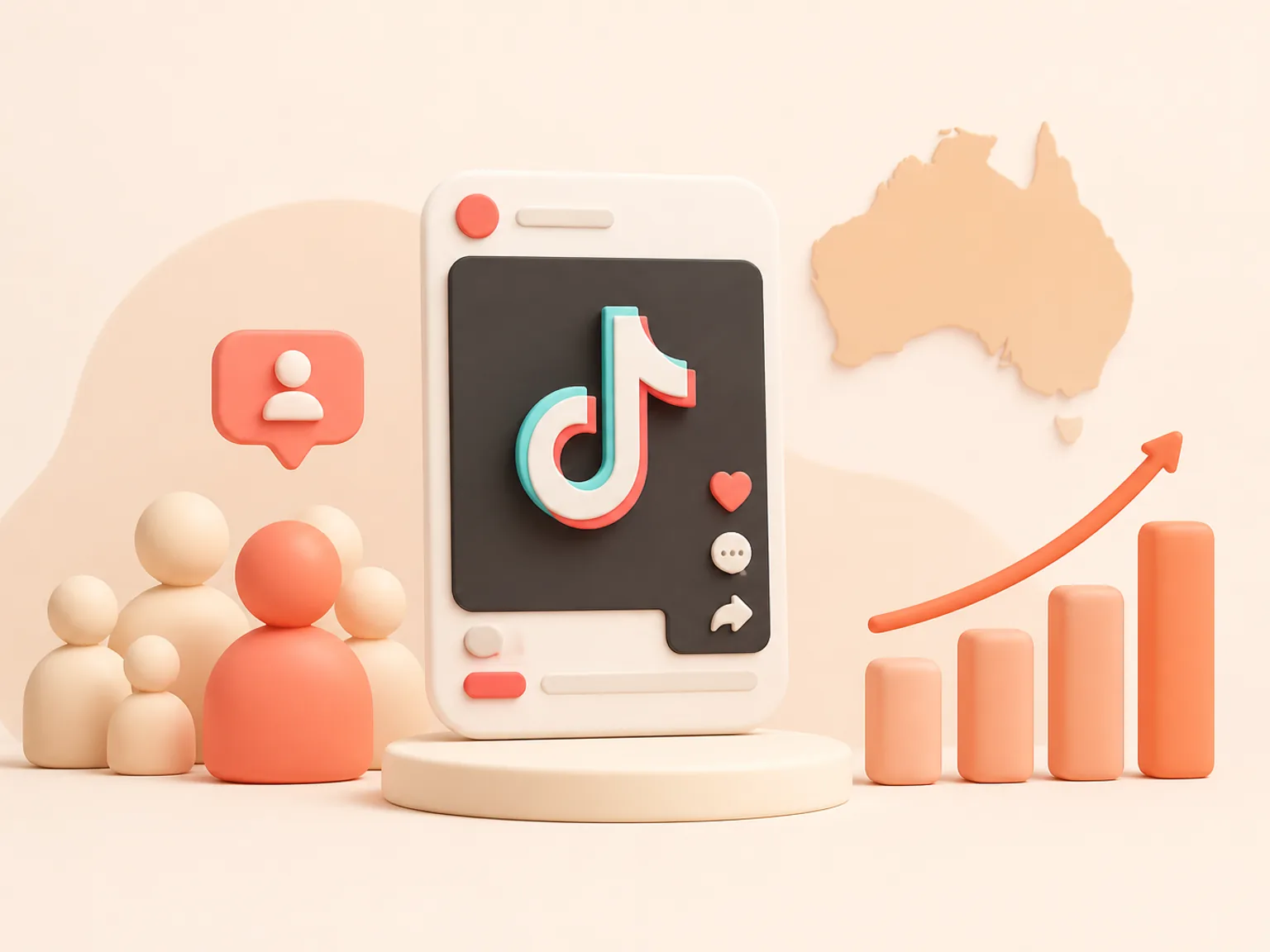 Buy TikTok Followers Australia illustration showing visible Followers versus separate organic and business outcomes