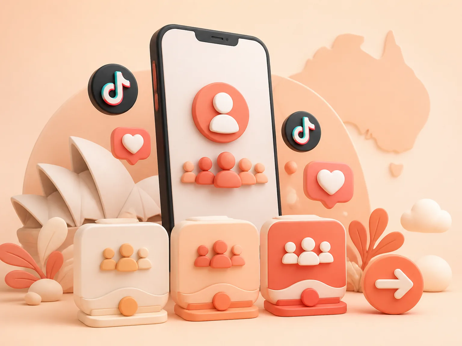 Buy TikTok Followers Australia illustration showing package selection and checkout for this service