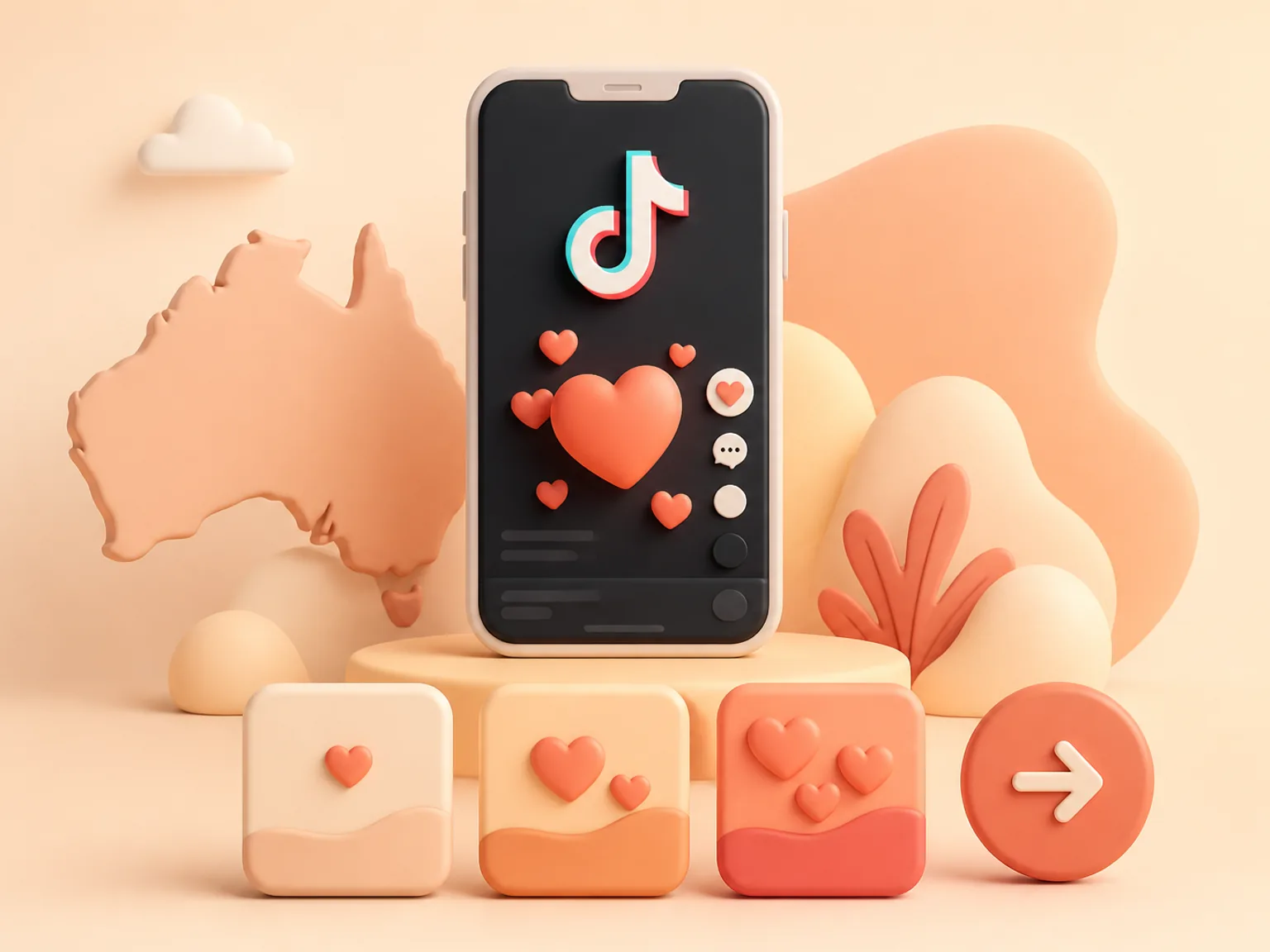 Buy TikTok Likes Australia illustration showing package selection and checkout for this service