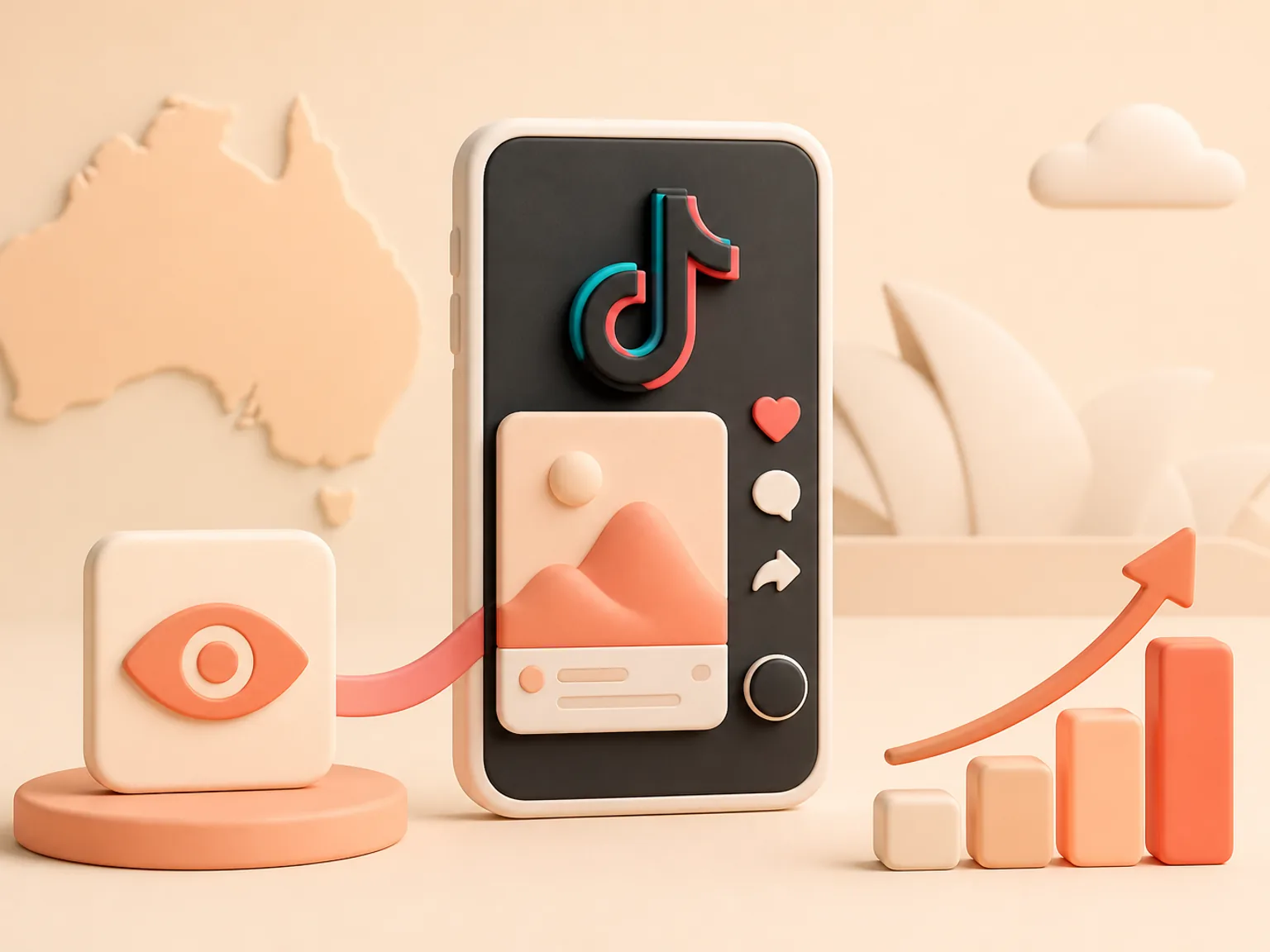 Buy TikTok Views Australia illustration showing visible Views versus separate organic and business outcomes