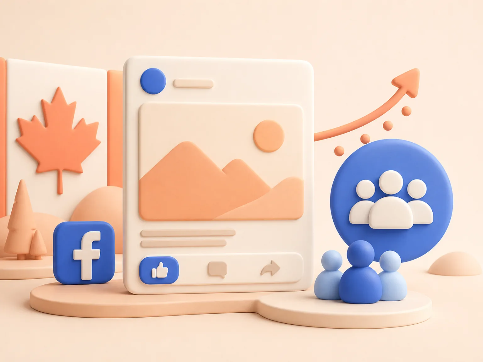 Buy Facebook Followers Canada illustration showing visible Followers versus separate organic and business outcomes
