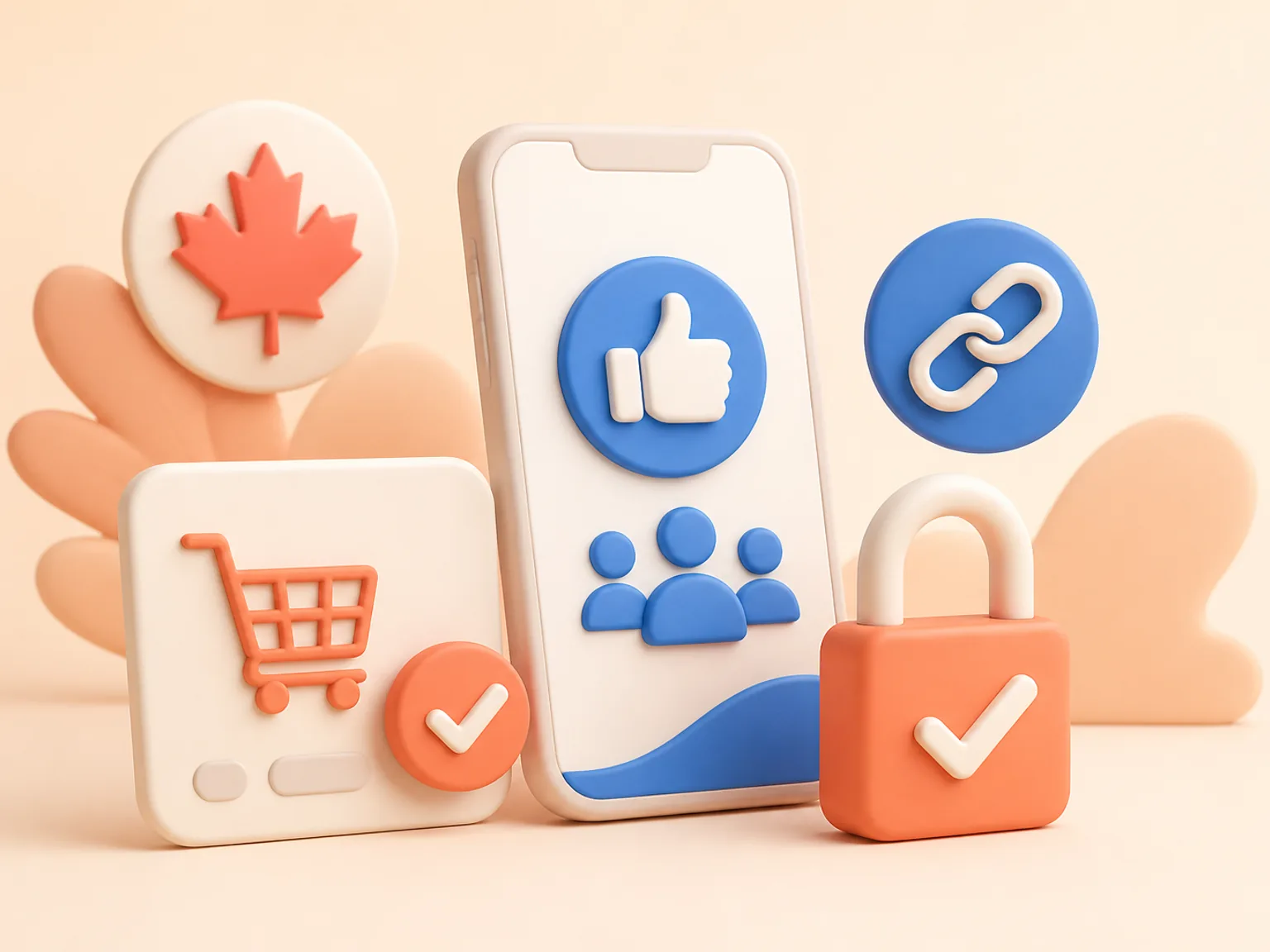 Buy Facebook Page Likes Canada illustration showing a simple public-link order flow with no password required