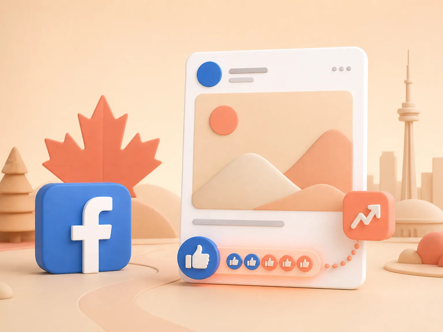 Buy Facebook Post Likes Canada illustration showing visible Post Likes versus separate organic and business outcomes