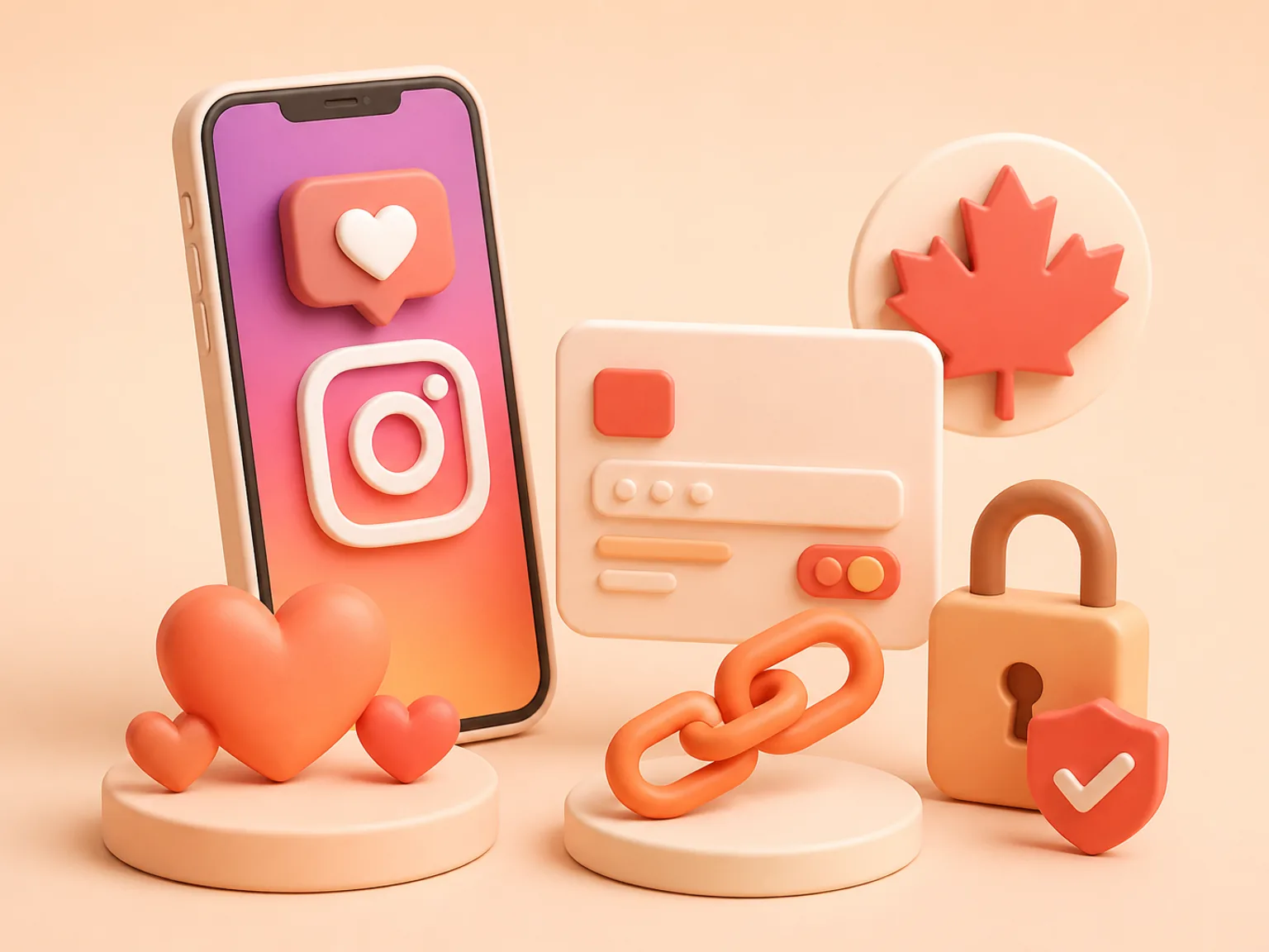Buy Instagram Likes Canada illustration showing a simple public-link order flow with no password required