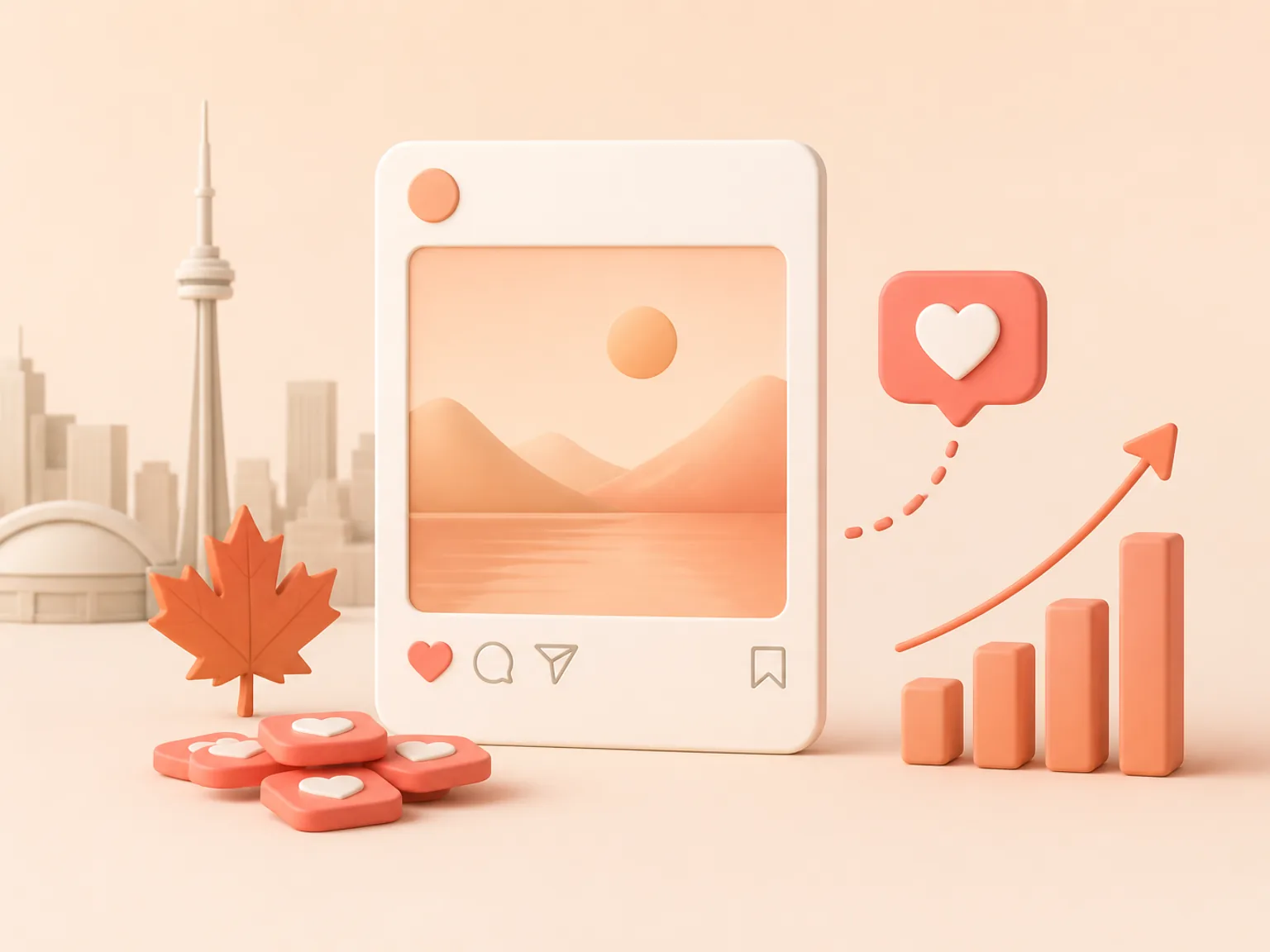 Buy Instagram Likes Canada illustration showing visible Likes versus separate organic and business outcomes