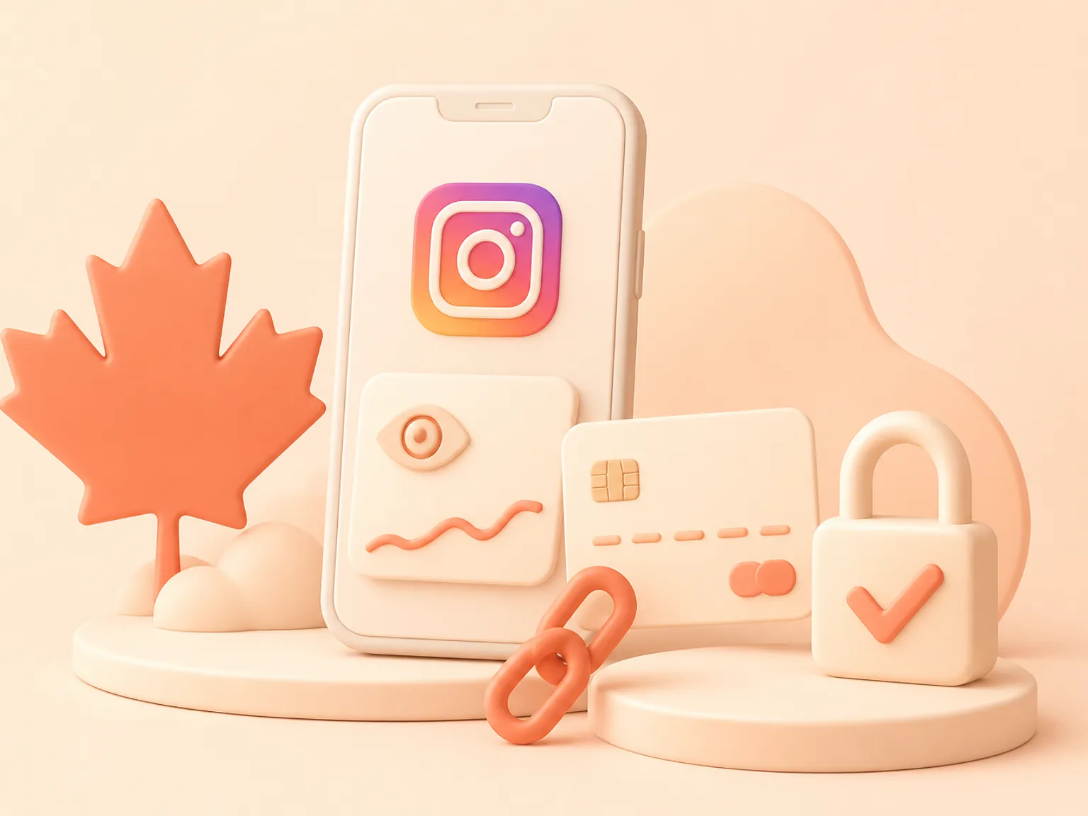 Buy Instagram Views Canada illustration showing a simple public-link order flow with no password required
