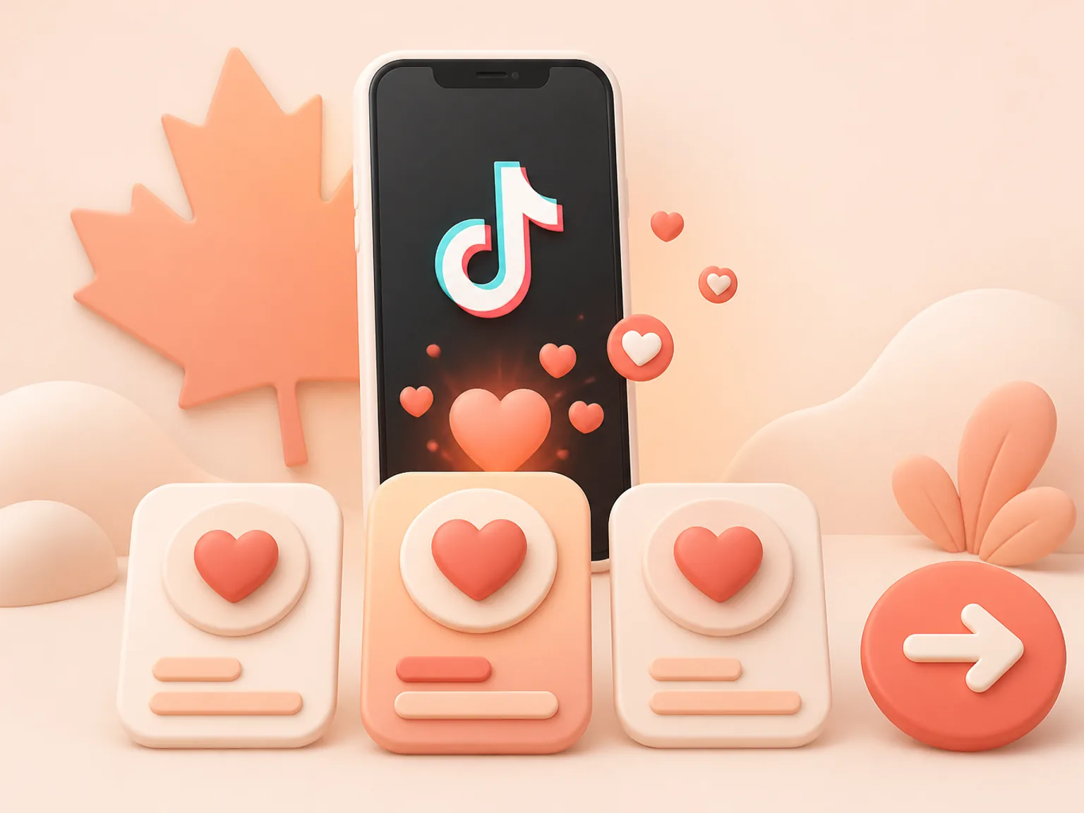 Buy TikTok Likes Canada illustration showing package selection and checkout for this service