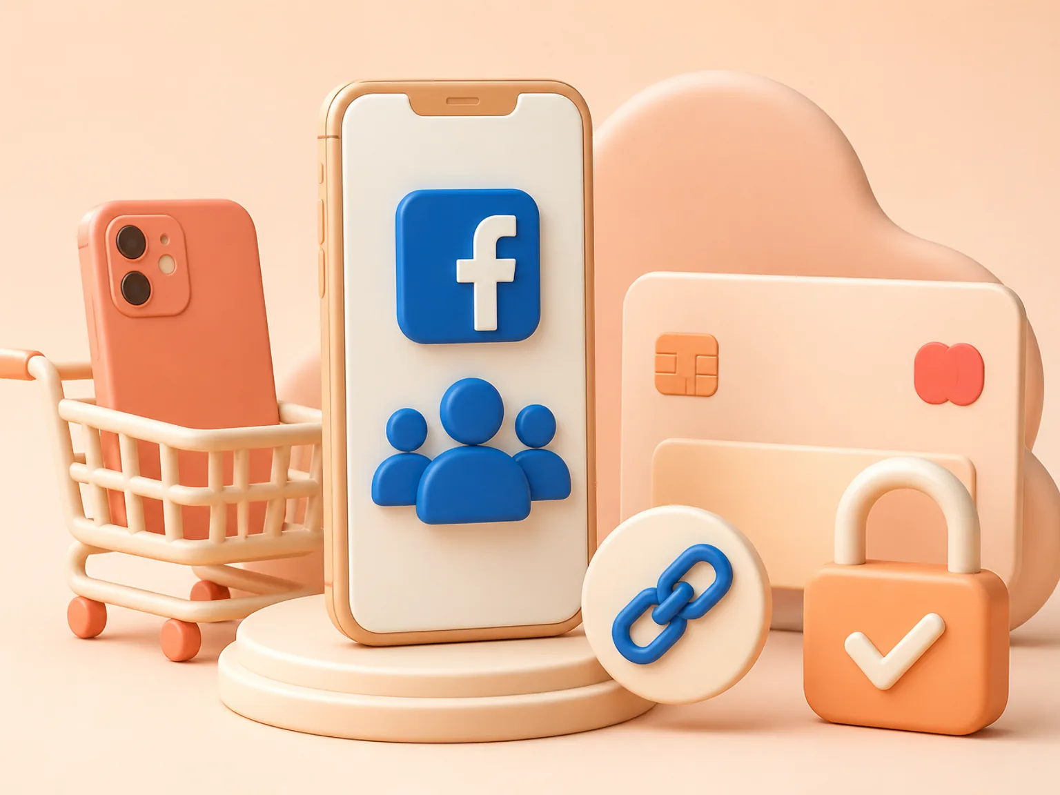 Buy Facebook Followers UK illustration showing a simple public-link order flow with no password required