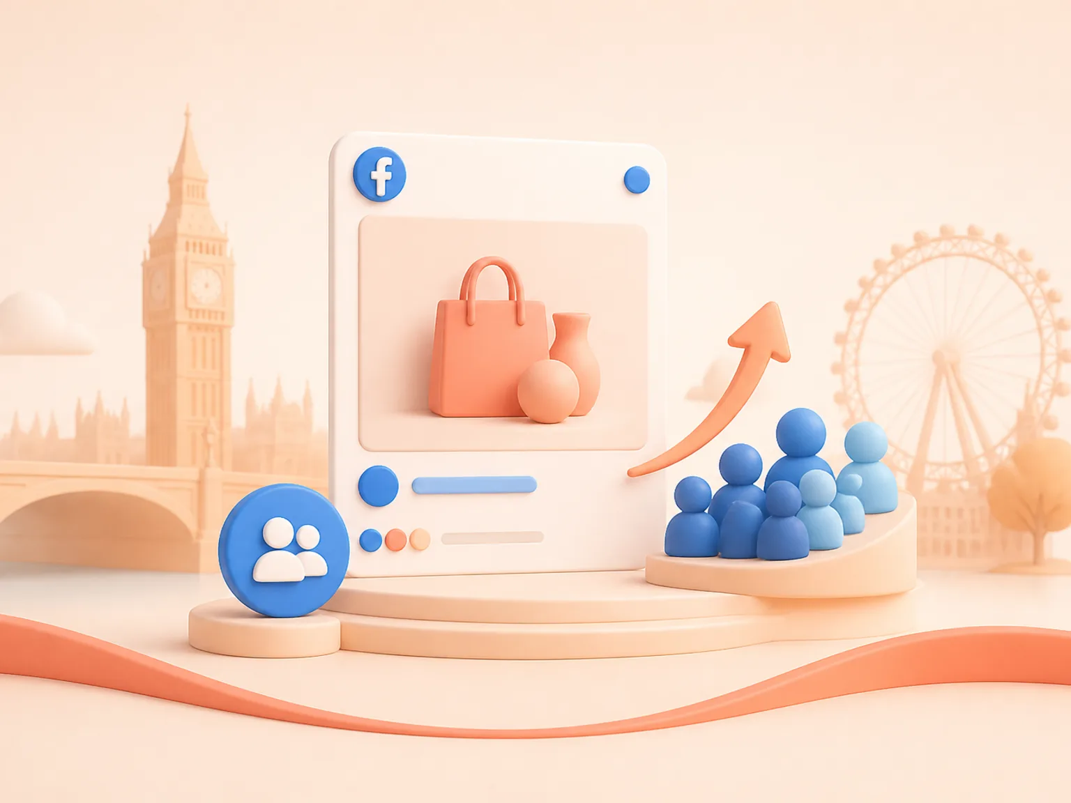 Buy Facebook Followers UK illustration showing visible Followers versus separate organic and business outcomes