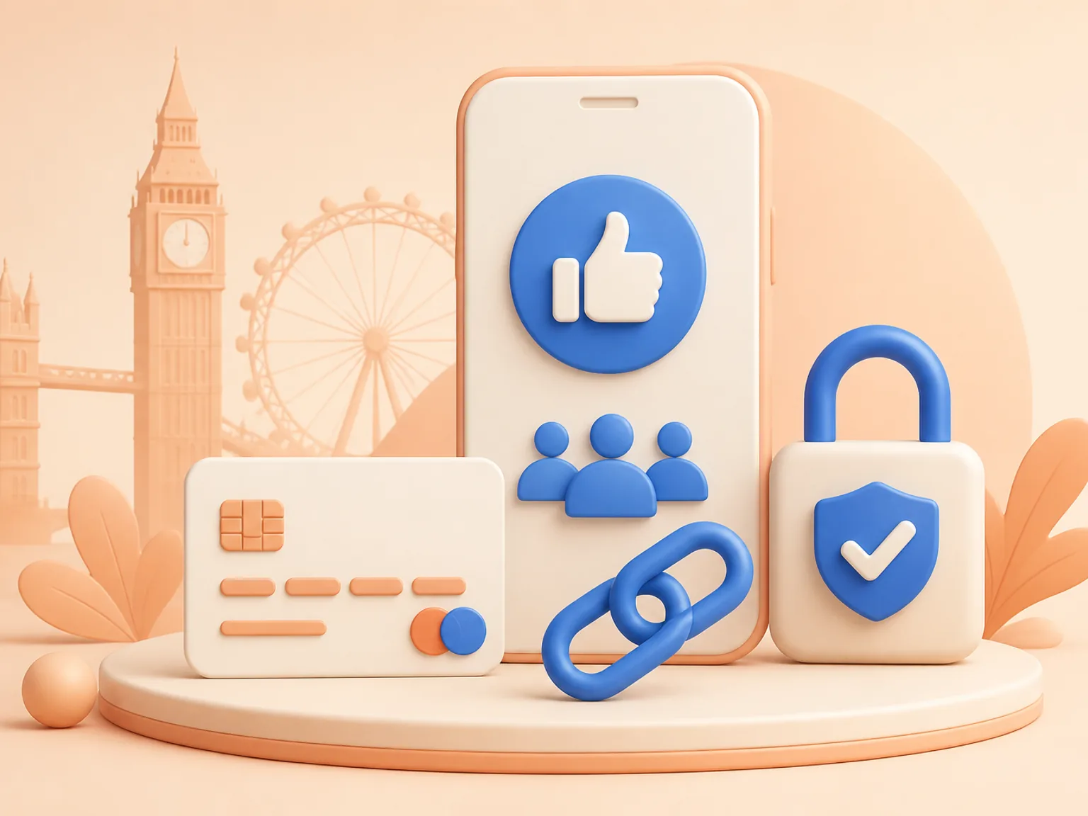 Buy Facebook Page Likes UK illustration showing a simple public-link order flow with no password required