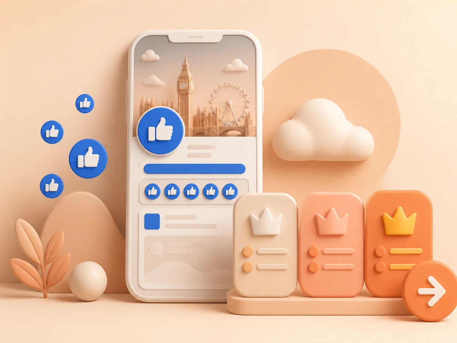 Buy Facebook Page Likes UK illustration showing package selection and checkout for this service