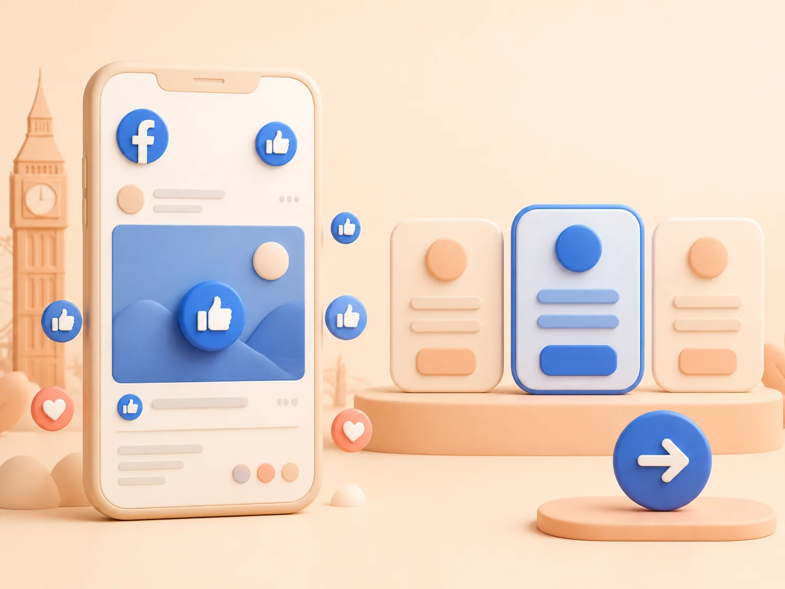 Buy Facebook Post Likes UK illustration showing package selection and checkout for this service