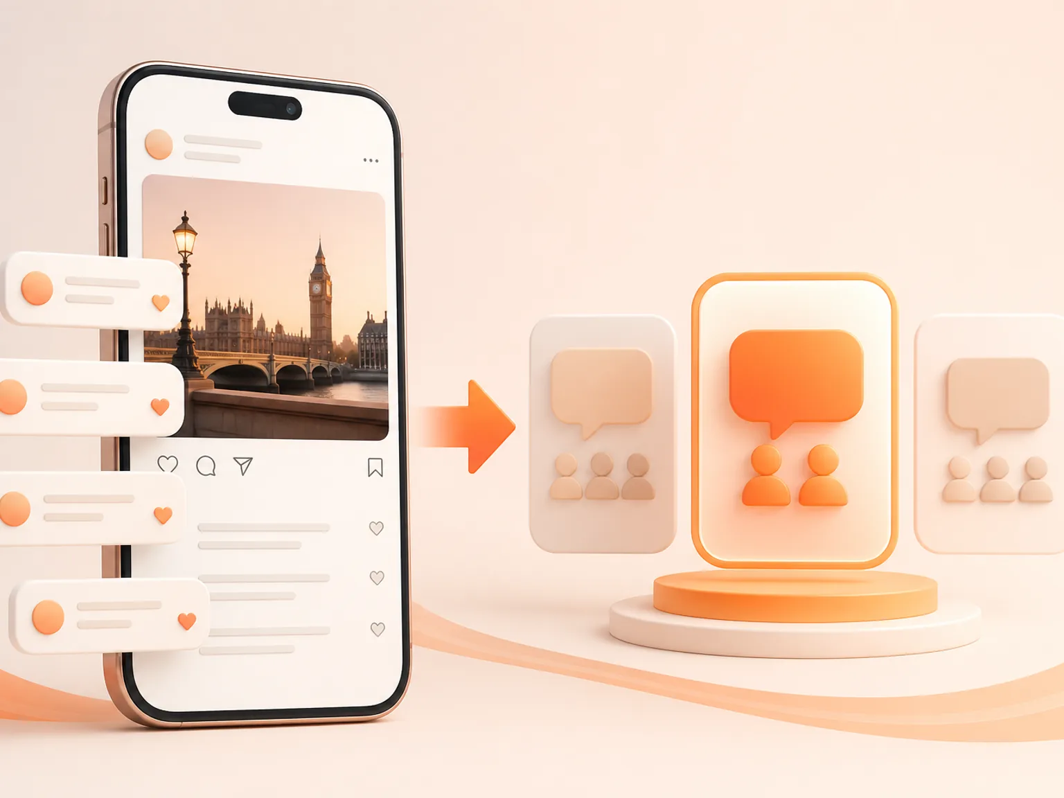 Buy Instagram Comments UK illustration showing package selection and checkout for this service