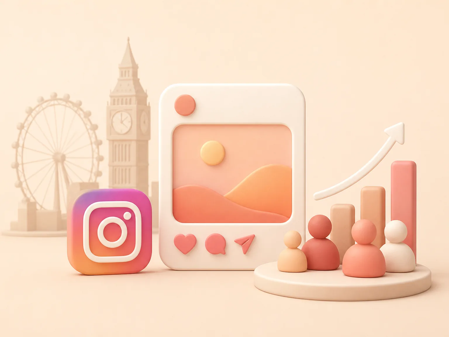Buy Instagram Followers UK illustration showing visible Followers versus separate organic and business outcomes