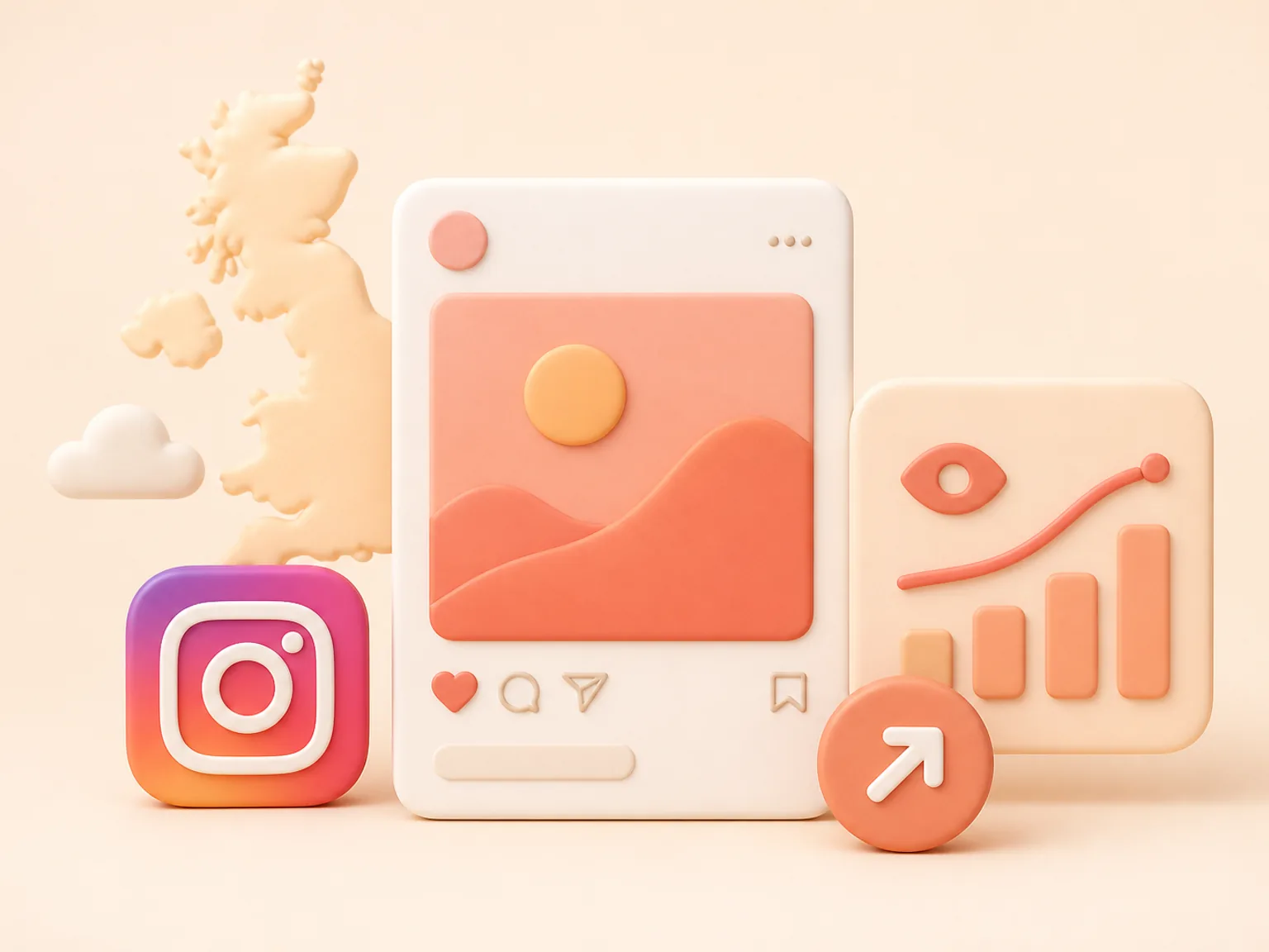 Buy Instagram Views UK illustration showing visible Views versus separate organic and business outcomes
