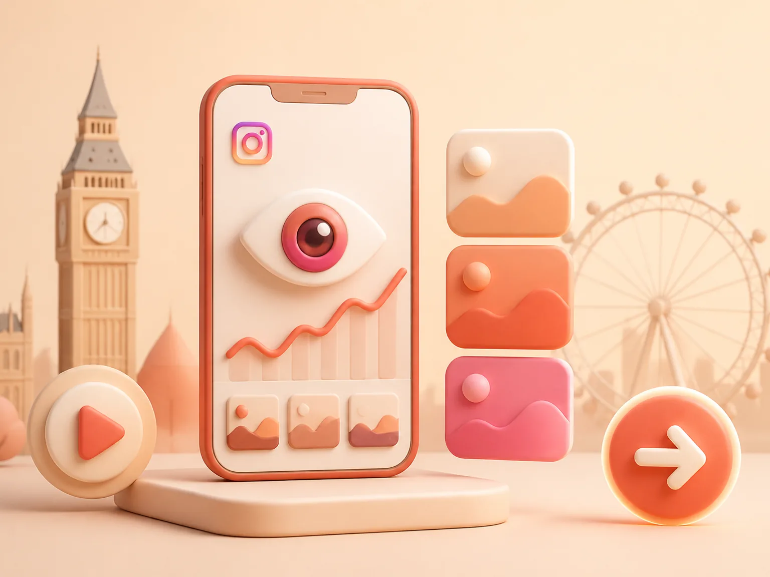 Buy Instagram Views UK illustration showing package selection and checkout for this service