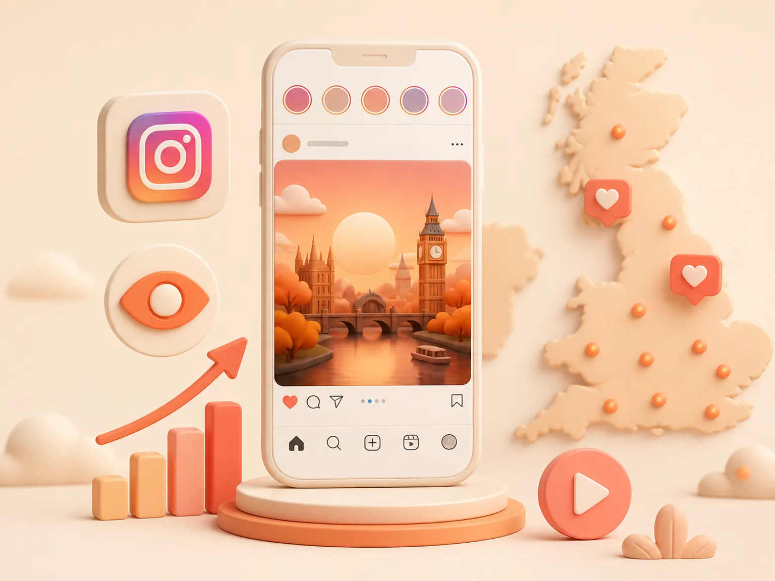 Buy Instagram Views UK illustration showing why this Views metric supports profile or content presentation