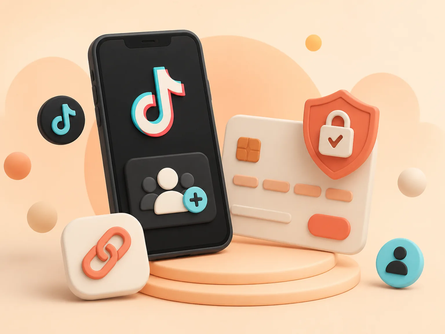 Buy TikTok Followers UK illustration showing a simple public-link order flow with no password required