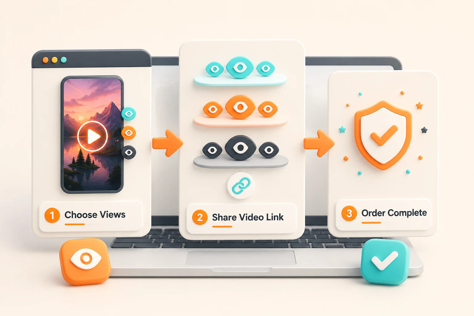 TikTok views ordering process using a public video link